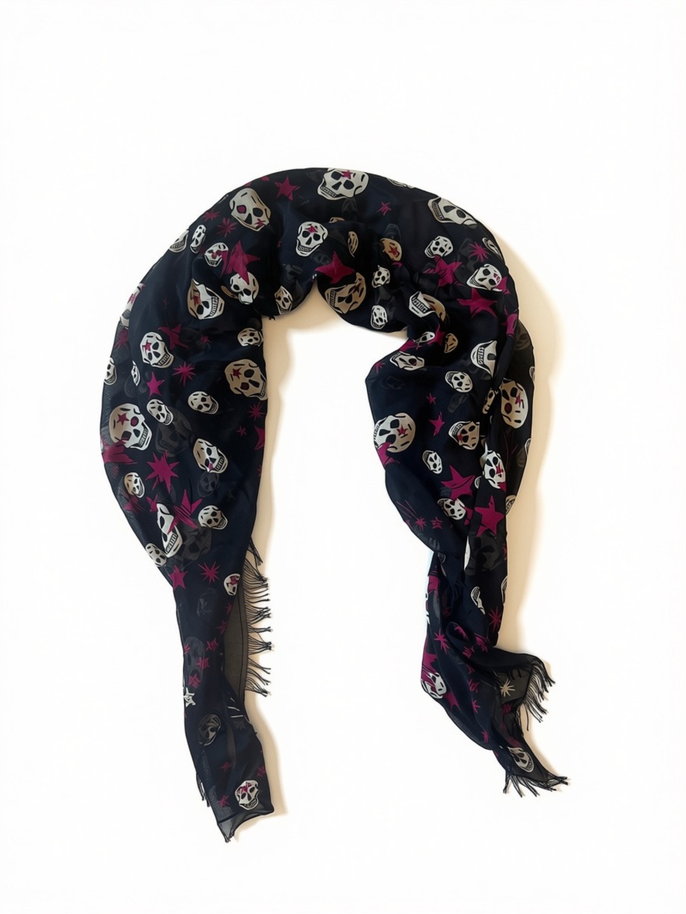 Alexander McQueen Black Skull & Pink Star Silk-Blend Scarf